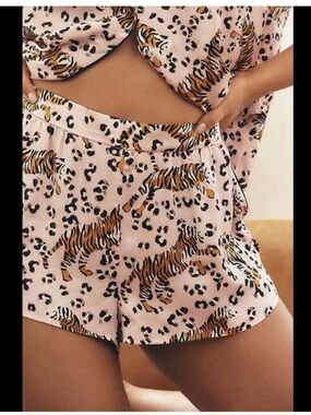 🐅Anthropologie LyreBird Silky Pajama Shorts NEW XL Pink Tiger Animal Print